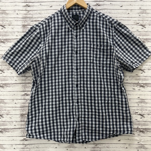 14th & Union Trim Fit Short Sleeve Linen Blend Button-Down Shirt Check Men's XL - Picture 2 of 8